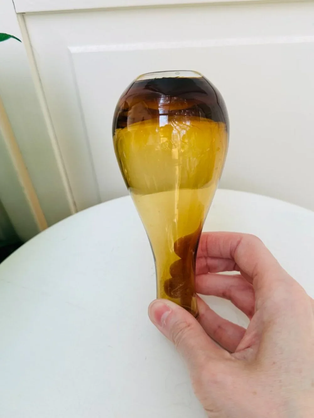 Pier 1 Amber Glass Bud Vase Early 2000s Hand Blown Style Decorative Vase